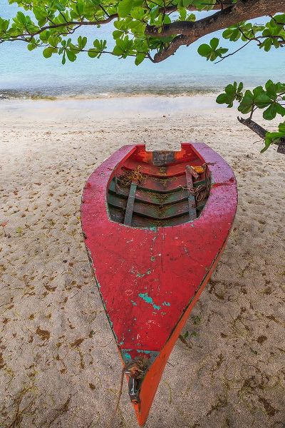 Caribbean-Grenada-Island of Carriacou Wooden fishing boat on beach